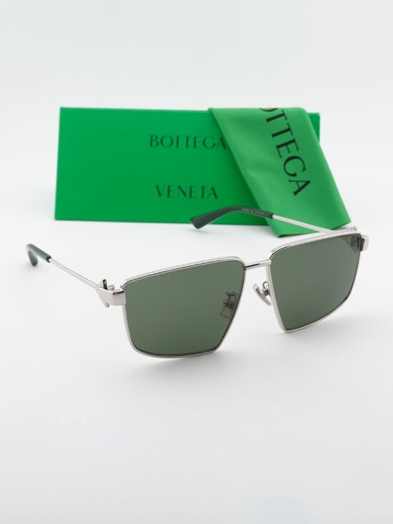Bottega Veneta BV1223S 003 Geometric Sunglasses - Silver / Green main image 11